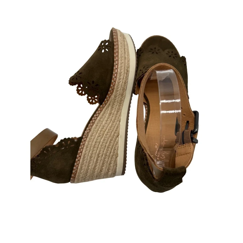 Crown Vintage Dunja Wedge Sandals Womens 10 Olive Green EUC Espadrille Suede